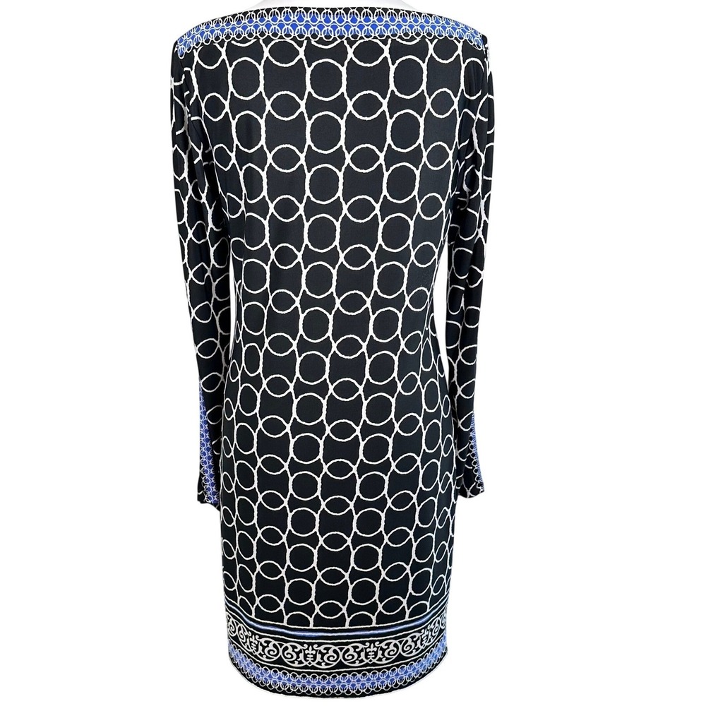 Joseph Ribkoff Black White Blue Geometric Circle Sheath Dress Long Sleeve Sz 6 - Picture 2 of 5